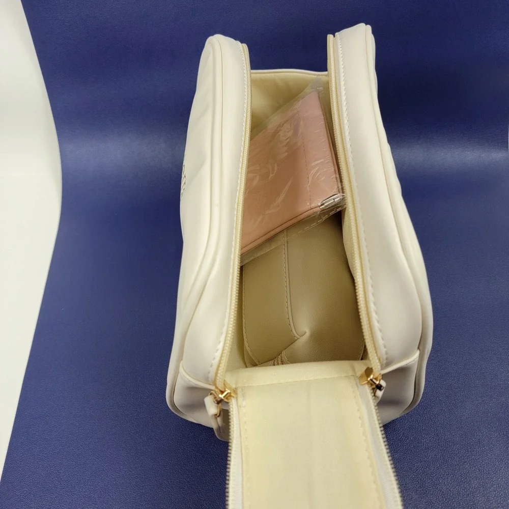 Kesterra 3 Piece Travel Makeup Bag Set Cream Vegan Leather Cosmetic Case
